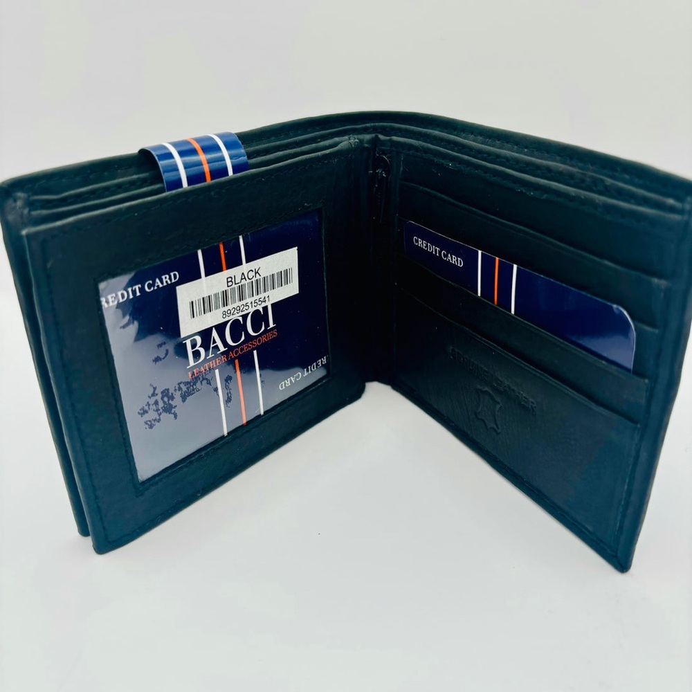 Mens Bacci Genuine Leather Bifold Wallet in the Color Black - Picture 4 of 5